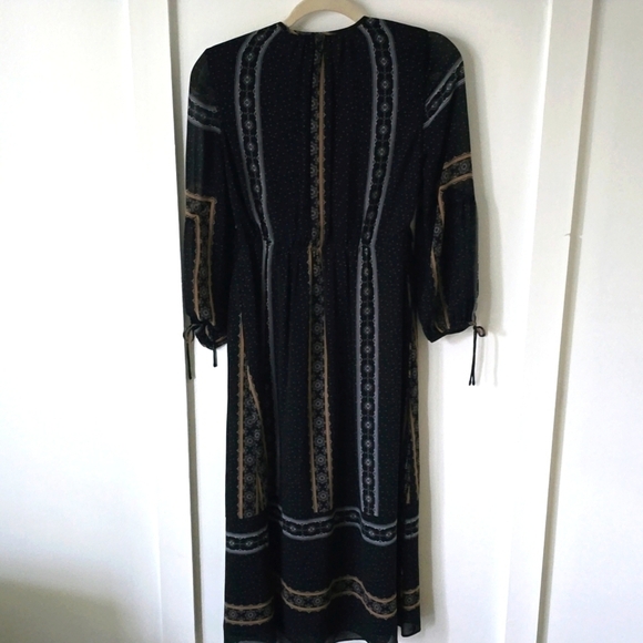 WHISTLES LONDON Black Boho Peasant Midi Dress Flowy Patterned Floral US 2 - Picture 7 of 9